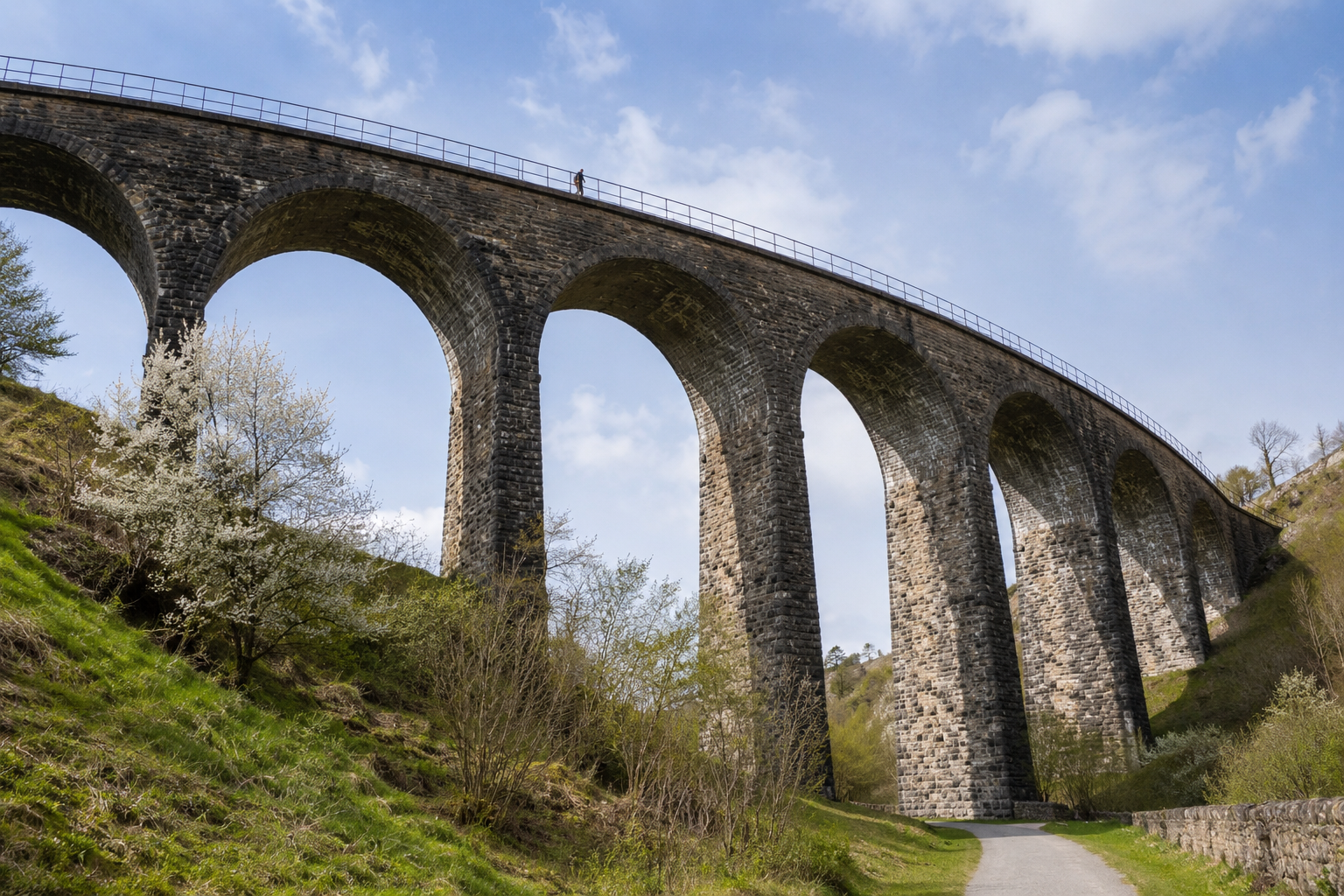 The Monsal Trail viaduct on a clear Derbyshire morning